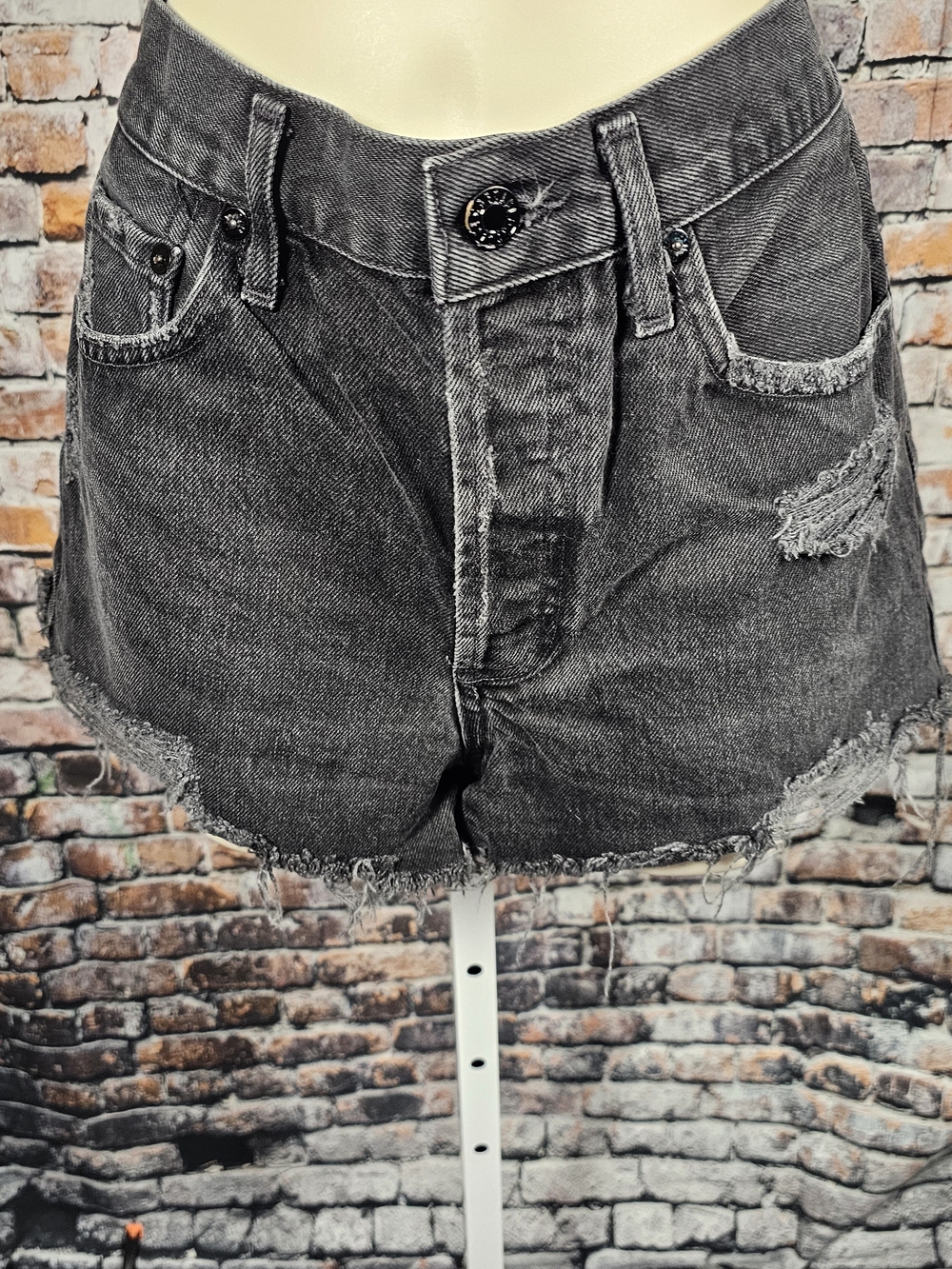 AGOLDE Parker Shorts Size 27 Black Distressed Raw Hem High Rise 100% Cotton